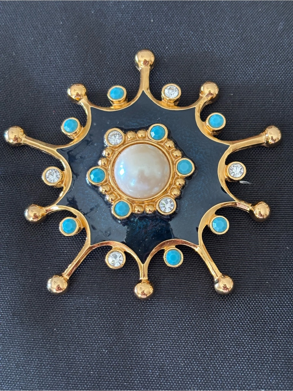 Gold-Tone Turquoise  Accent Pearl Starburst Brooch - Women's Jewelry